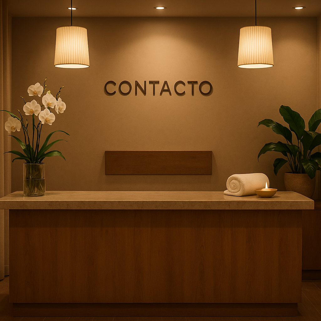 Recepción elegante y acogedora del centro de spa